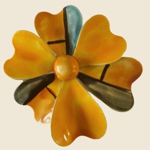 1970 Art Deco Look Enameled Flower Pin